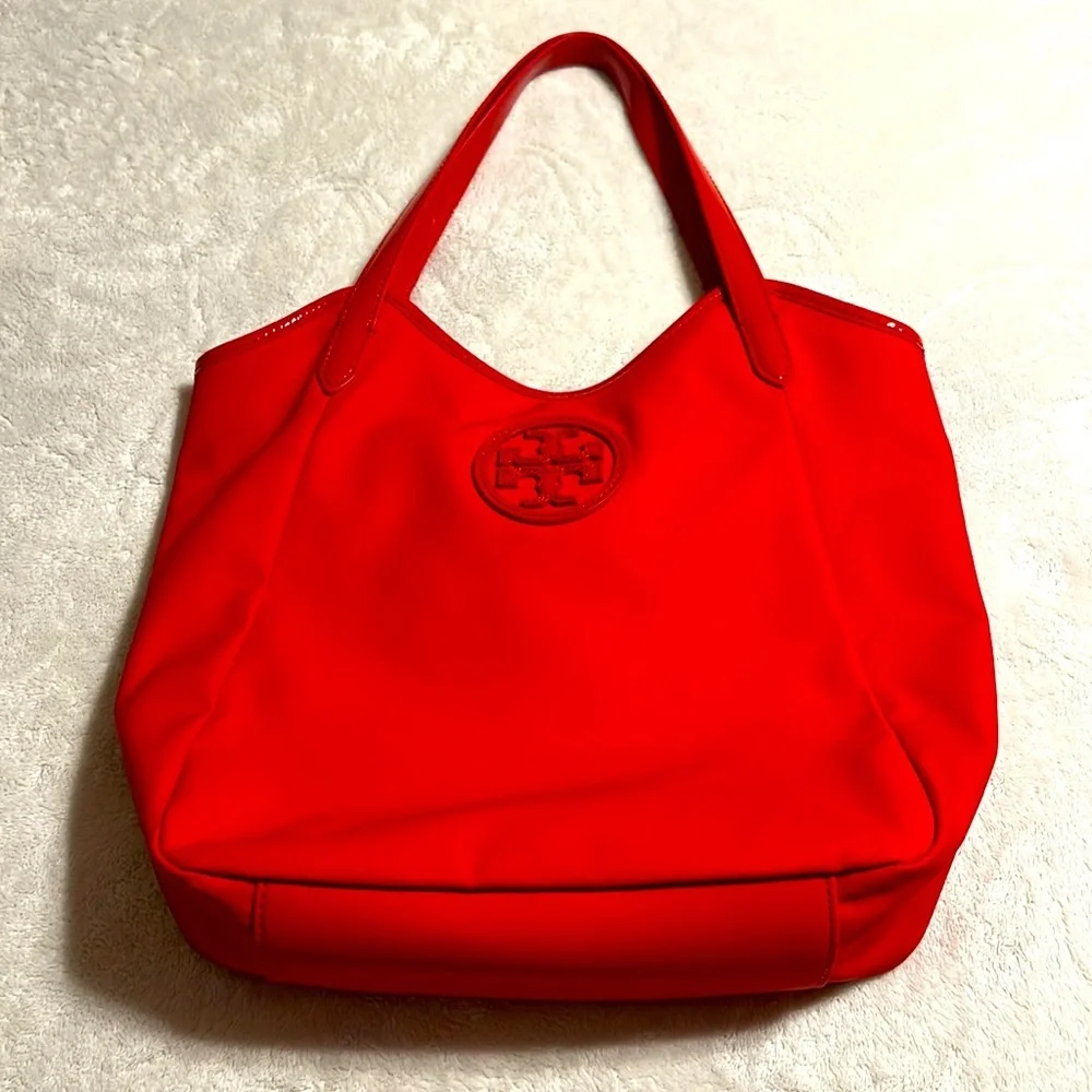 Tory Burch. Red Nylon Patent Leather Strap Bag. NWOT